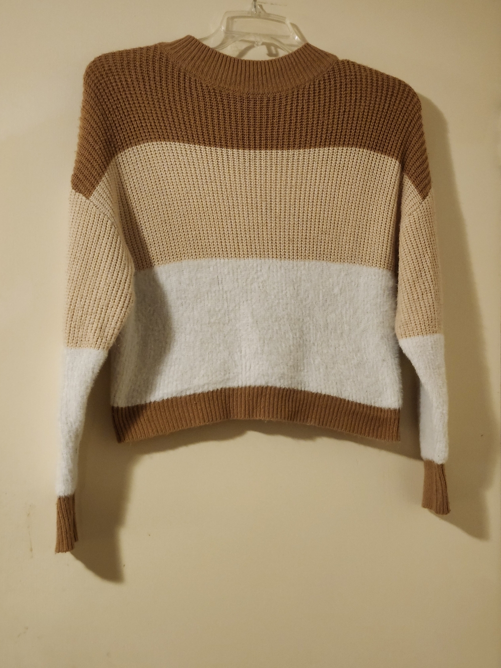 SHEIN Preppy Colorblock - Brown & Cream & White L/S Knit Crew Neck S